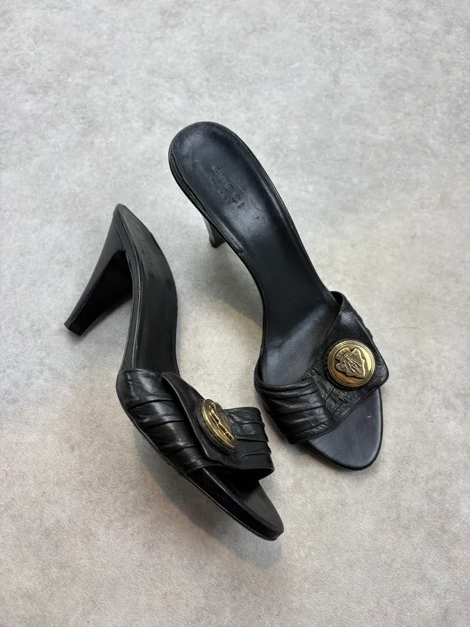 SS2008 Gucci Black Emblem Leather Sandals Heels by Frida Giannini JfVMGhu 4