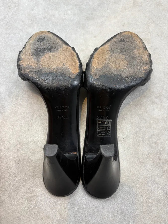 SS2008 Gucci Black Emblem Leather Sandals Heels by Frida Giannini JfVMGhu 6