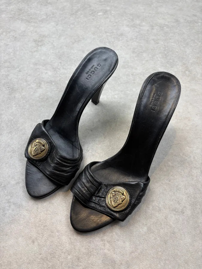 SS2008 Gucci Black Emblem Leather Sandals Heels by Frida Giannini JfVMGhu 2