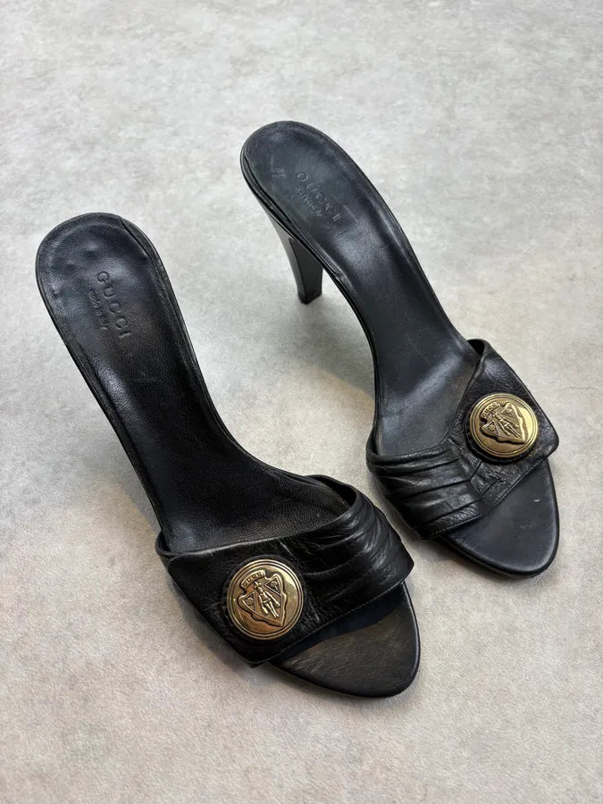 SS2008 Gucci Black Emblem Leather Sandals Heels by Frida Giannini JfVMGhu 3