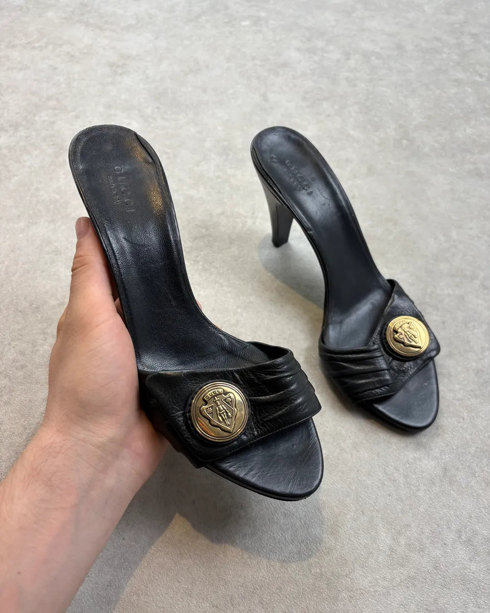 SS2008 Gucci Black Emblem Leather Sandals Heels by Frida Giannini JfVMGhu 0