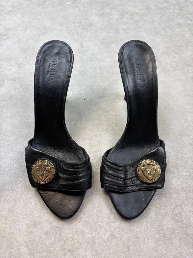 SS2008 Gucci Black Emblem Leather Sandals Heels by Frida Giannini JfVMGhu 1