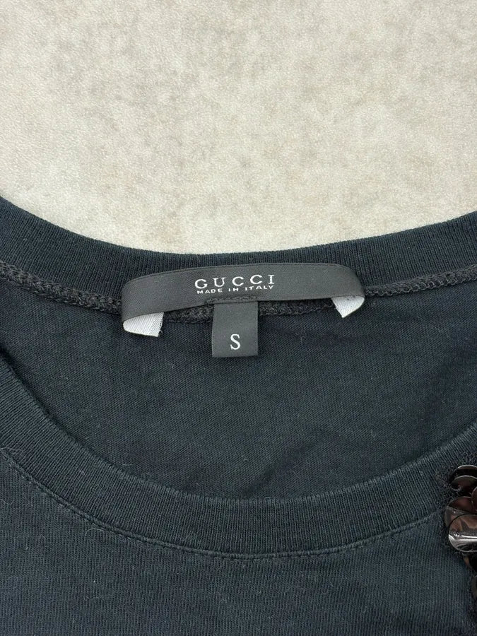 2010s Gucci Black Floral Embellished T-Shirt cAiuElP 7