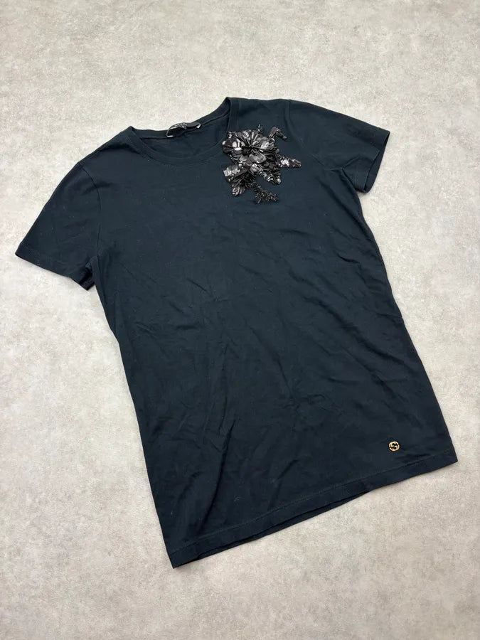 2010s Gucci Black Floral Embellished T-Shirt cAiuElP 3