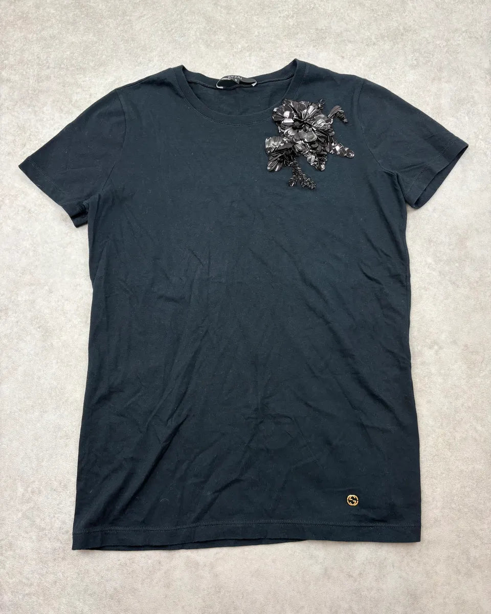 2010s Gucci Black Floral Embellished T-Shirt cAiuElP 2