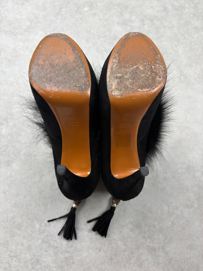 AW2011 Gucci Black Fur Suede Leather Heels by Frida Giannini WXOMEyY 7