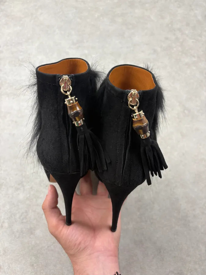 AW2011 Gucci Black Fur Suede Leather Heels by Frida Giannini WXOMEyY 6