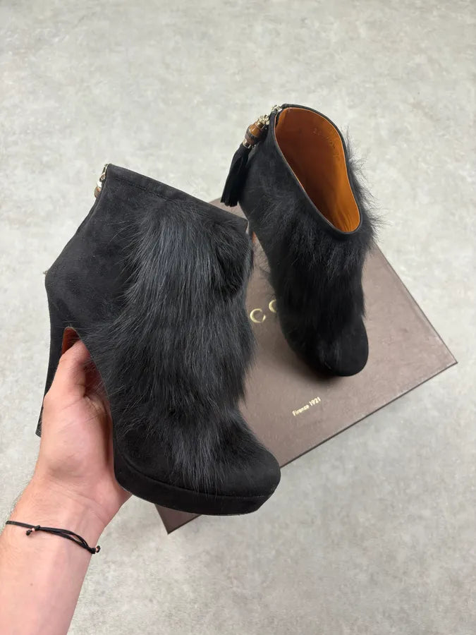 AW2011 Gucci Black Fur Suede Leather Heels by Frida Giannini WXOMEyY 0