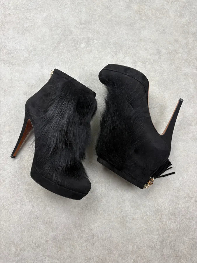AW2011 Gucci Black Fur Suede Leather Heels by Frida Giannini WXOMEyY 5