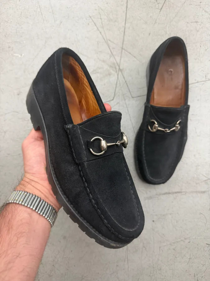 Gucci Black Horsebit Suede Leather Loafer Shoes xjXiUaV 0