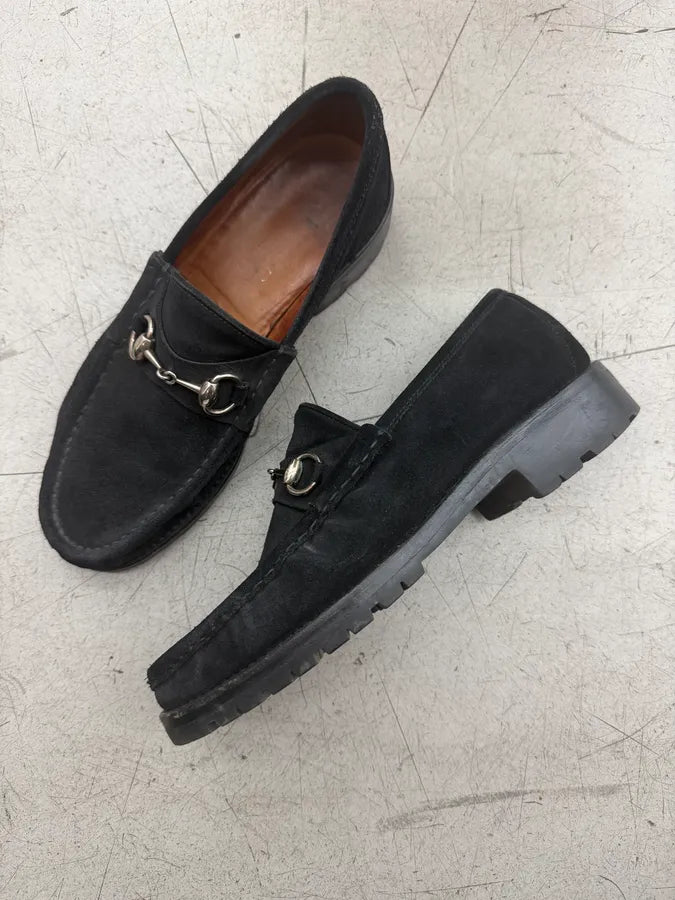 Gucci Black Horsebit Suede Leather Loafer Shoes xjXiUaV 3