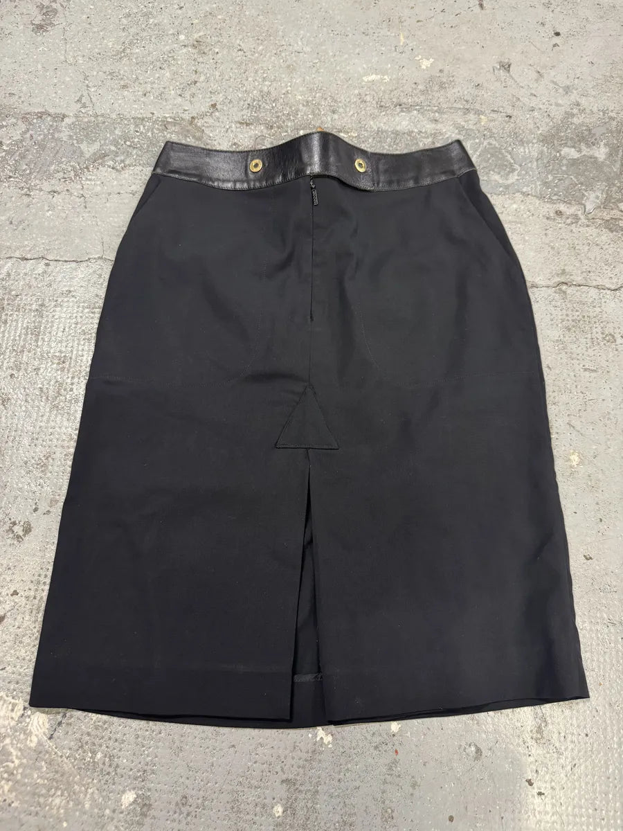 Gucci Black Italian Leather Waisted Elegant Skirt okgvUyb 0