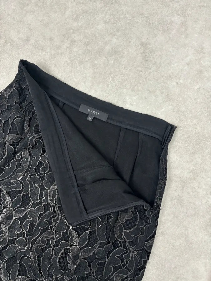 FW2013 Gucci Black Lace Scalloped Skirt by Frida Giannini YXcNFtV 5