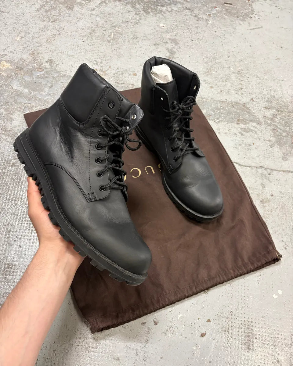2000s Gucci Black Lace-Up Combat Leather Boots cfFisyG 0