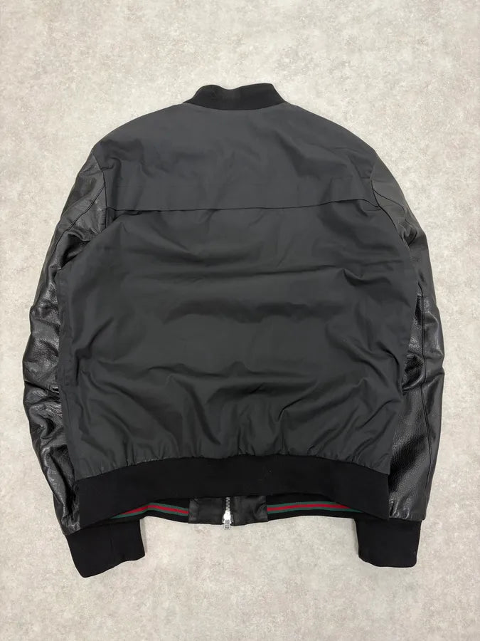 Gucci Black Leather & Nylon Bomber Jacket zShpmJF 6