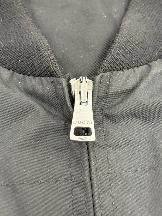 2010s Gucci Black Leather & Nylon Bomber Jacket zShpmJF 8