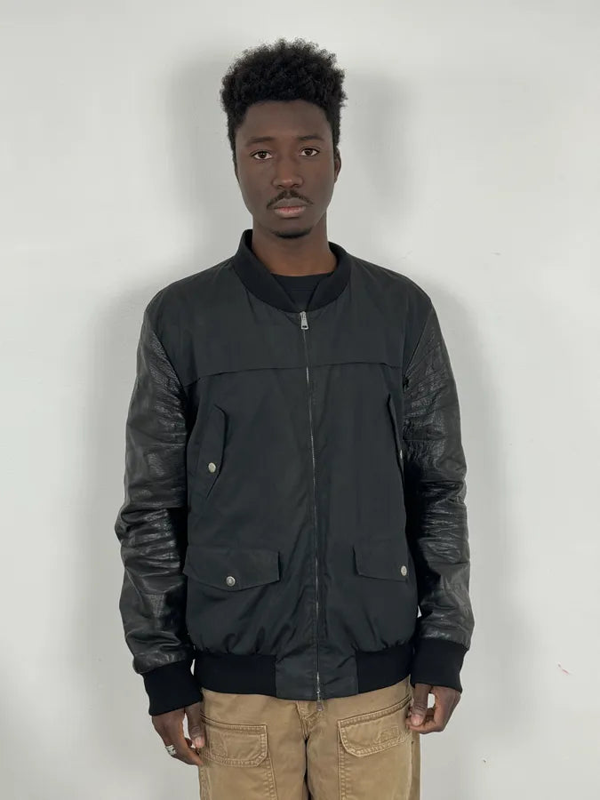 Gucci Black Leather & Nylon Bomber Jacket zShpmJF 1