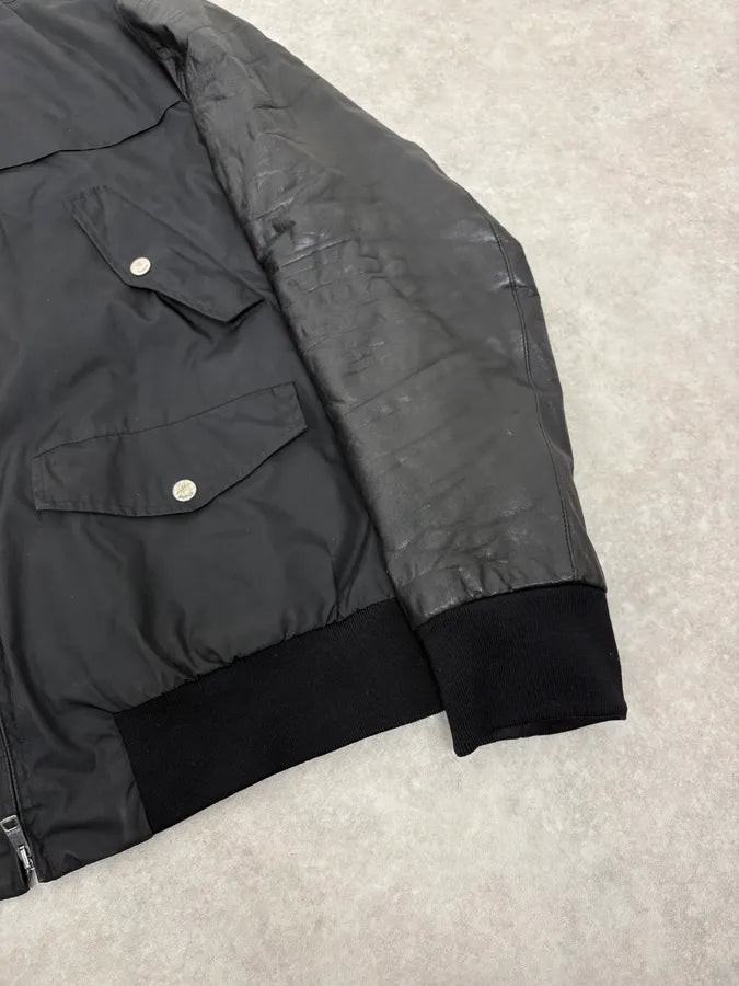 Gucci Black Leather & Nylon Bomber Jacket zShpmJF 5