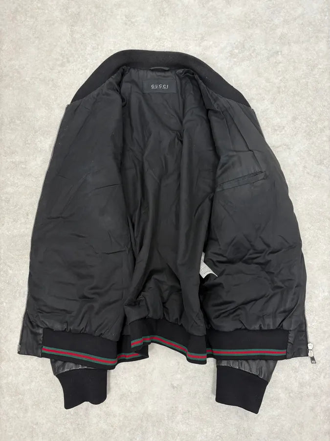 2010s Gucci Black Leather & Nylon Bomber Jacket zShpmJF 7