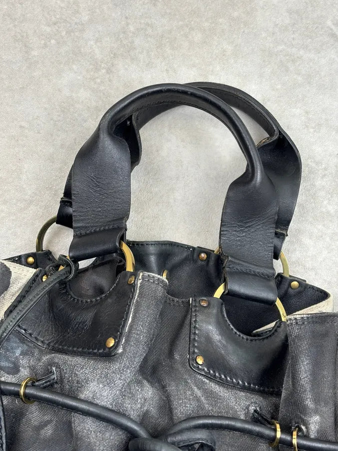 SS2013 Gucci Black Leather & Canvas Animal Print Handle Bag SxVQJHA 4