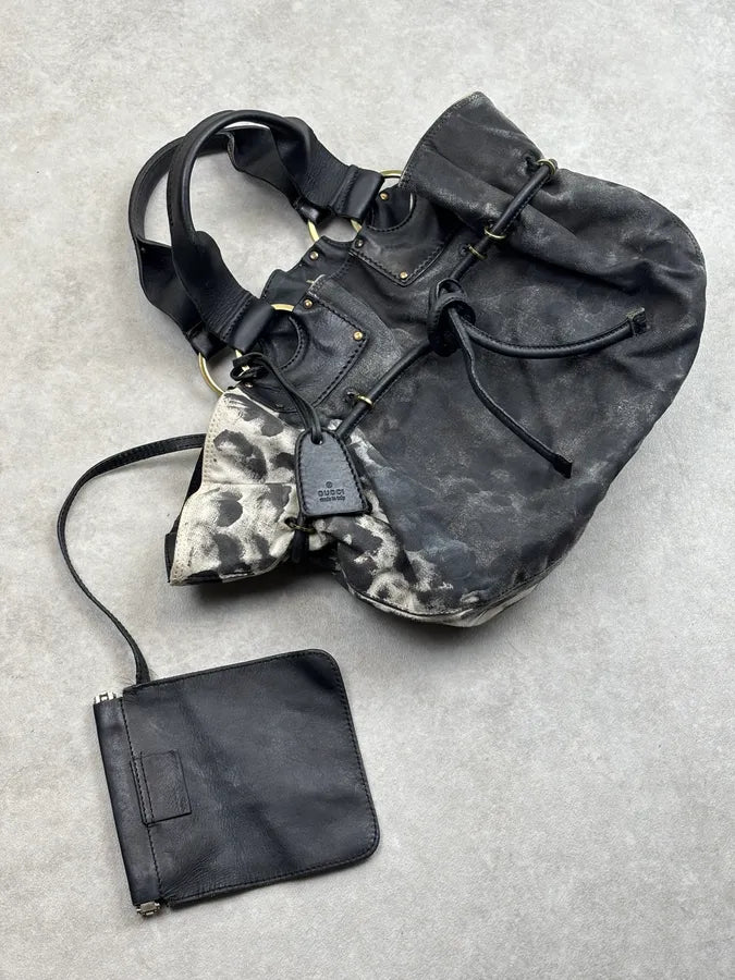 SS2013 Gucci Black Leather & Canvas Animal Print Handle Bag SxVQJHA 12