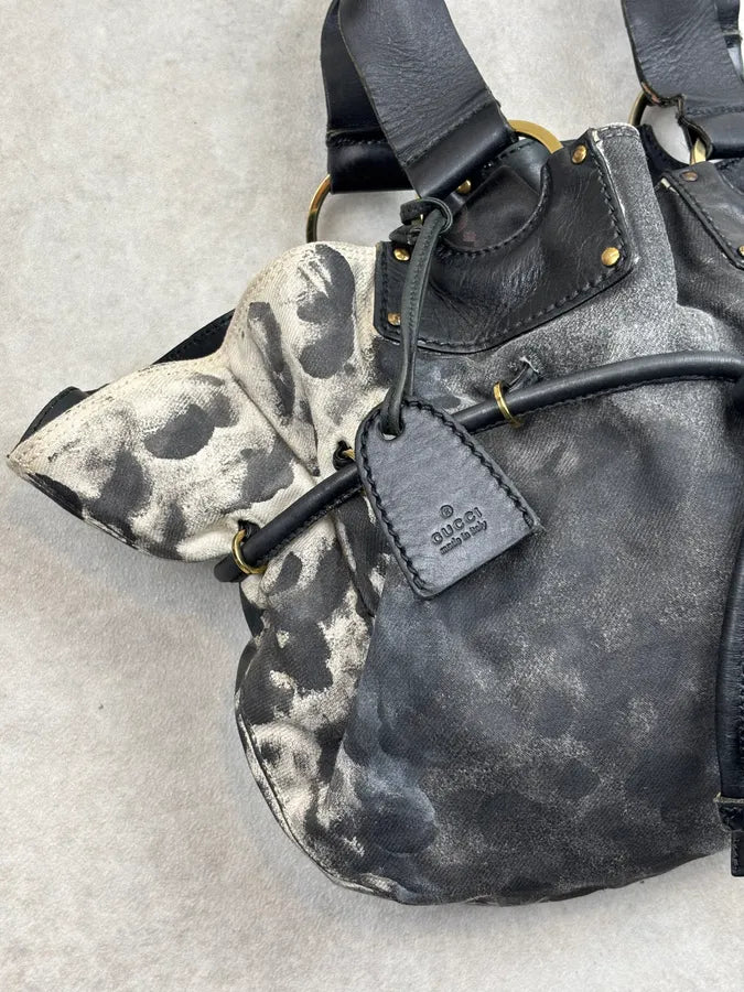 SS2013 Gucci Black Leather & Canvas Animal Print Handle Bag SxVQJHA 5