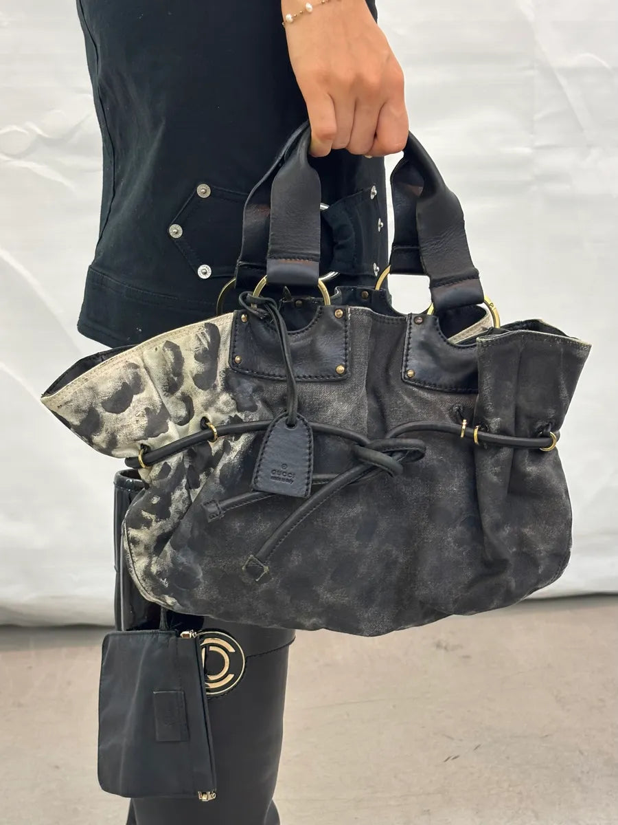 SS2013 Gucci Black Leather & Canvas Animal Print Handle Bag SxVQJHA 2