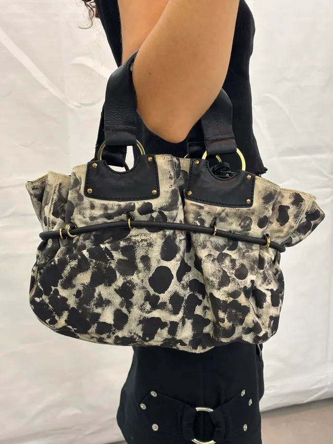 SS2013 Gucci Black Leather & Canvas Animal Print Handle Bag SxVQJHA 3