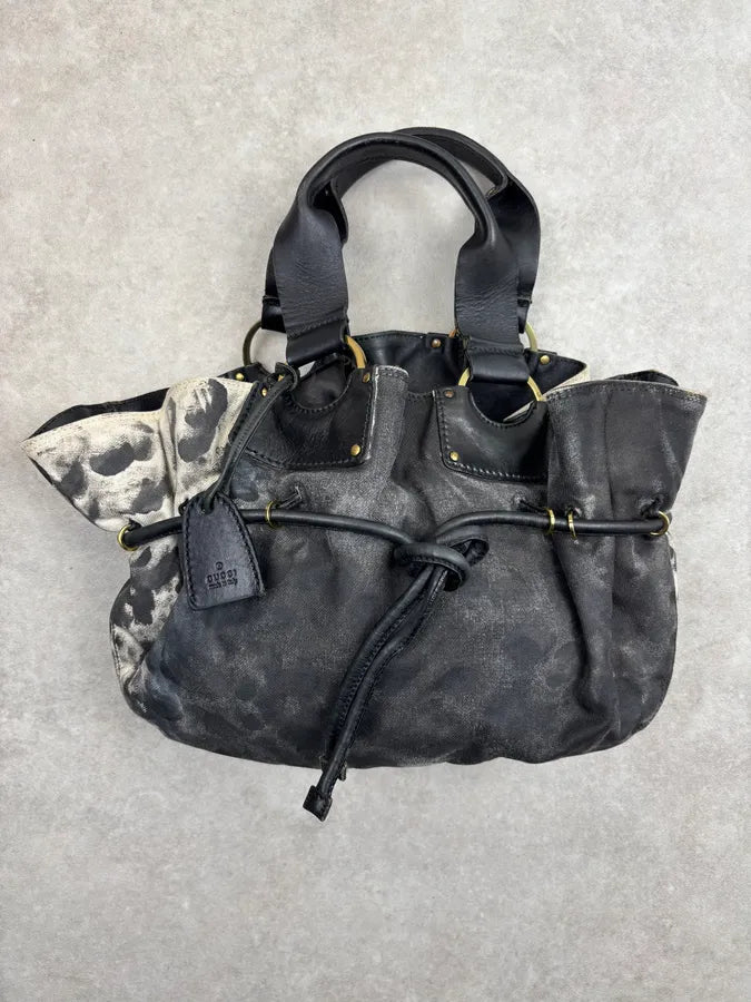 SS2013 Gucci Black Leather & Canvas Animal Print Handle Bag SxVQJHA 1