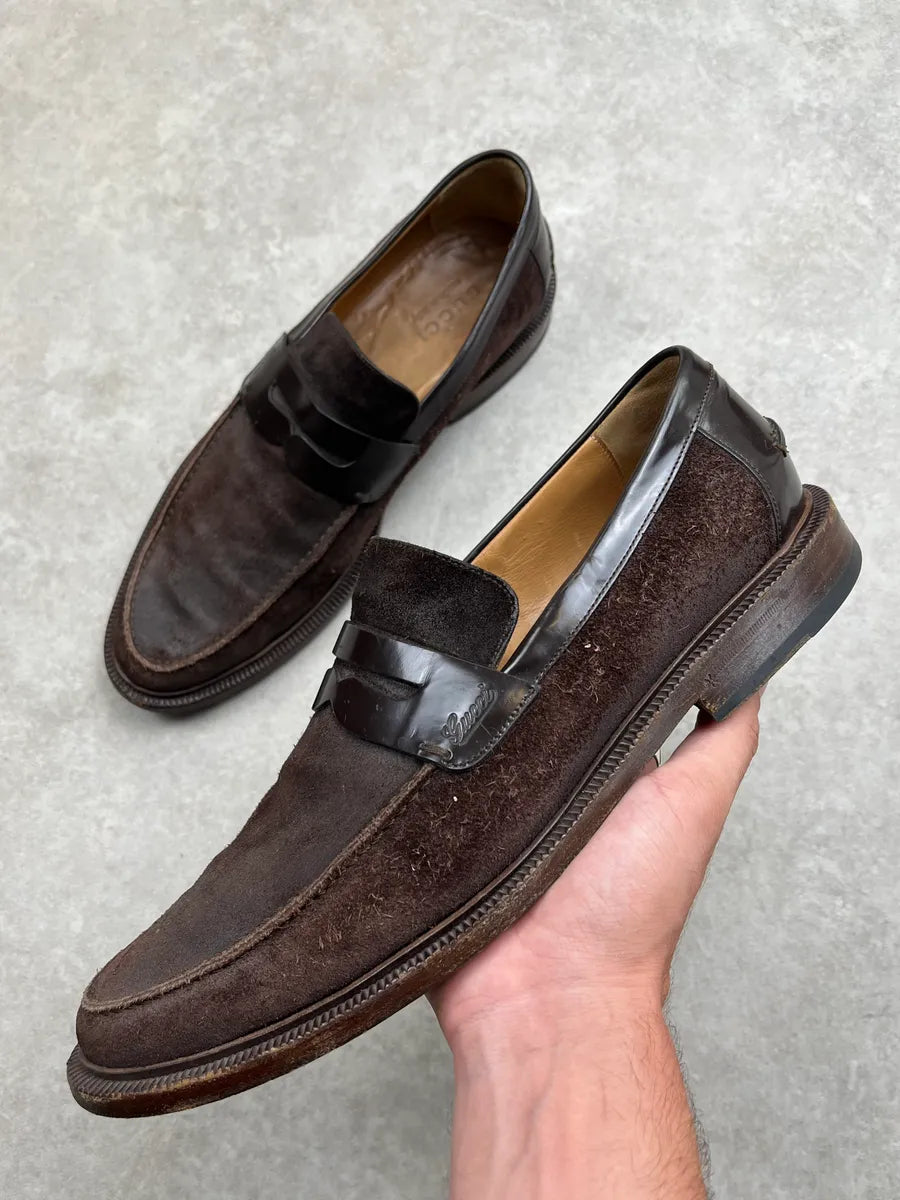 Gucci Black Leather Band Brown Suede Loafer Classy Shoes Oeuzsnu 0