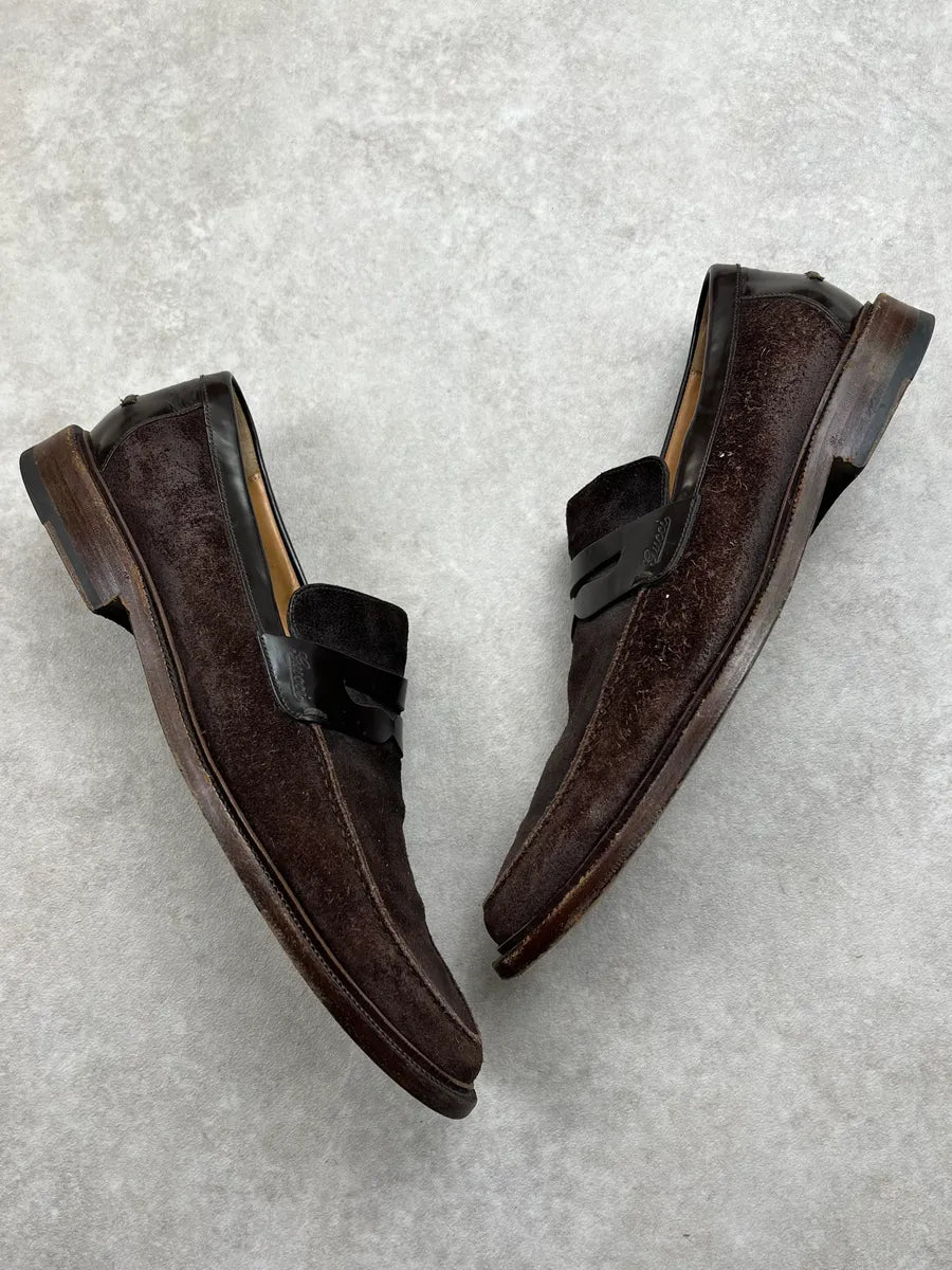 Gucci Black Leather Band Brown Suede Loafer Classy Shoes Oeuzsnu 1