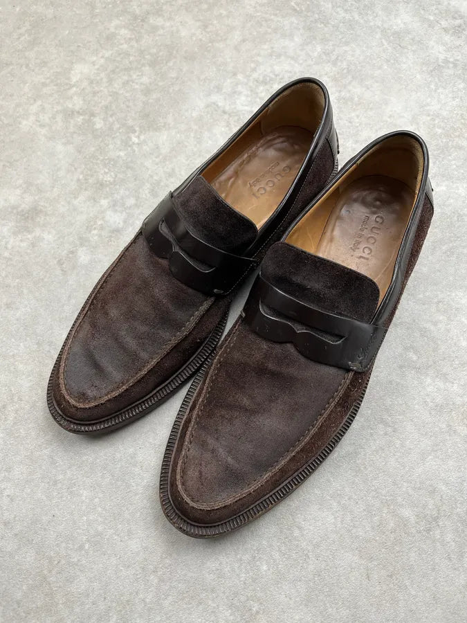 Gucci Black Leather Band Brown Suede Loafer Classy Shoes Oeuzsnu 3