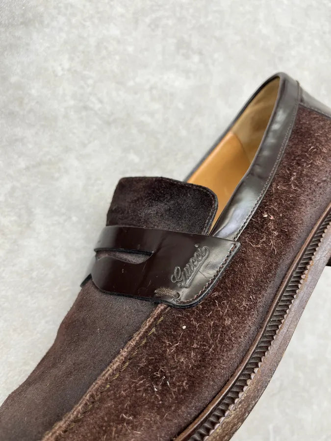 Gucci Black Leather Band Brown Suede Loafer Classy Shoes Oeuzsnu 4