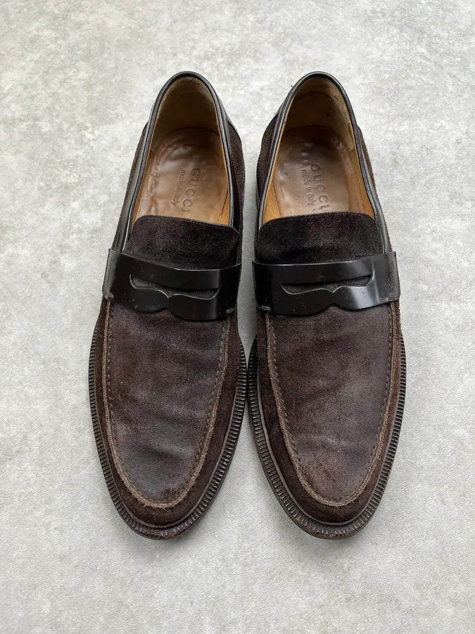 Gucci Black Leather Band Brown Suede Loafer Classy Shoes Oeuzsnu 5