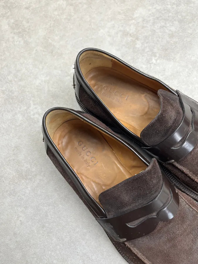 Gucci Black Leather Band Brown Suede Loafer Classy Shoes Oeuzsnu 9
