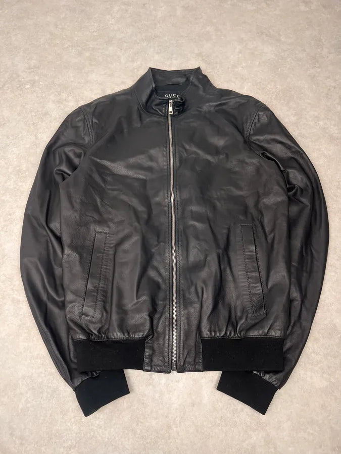 2000s Gucci Black Leather Biker Jacket by Tom Ford FcUJyIt 0