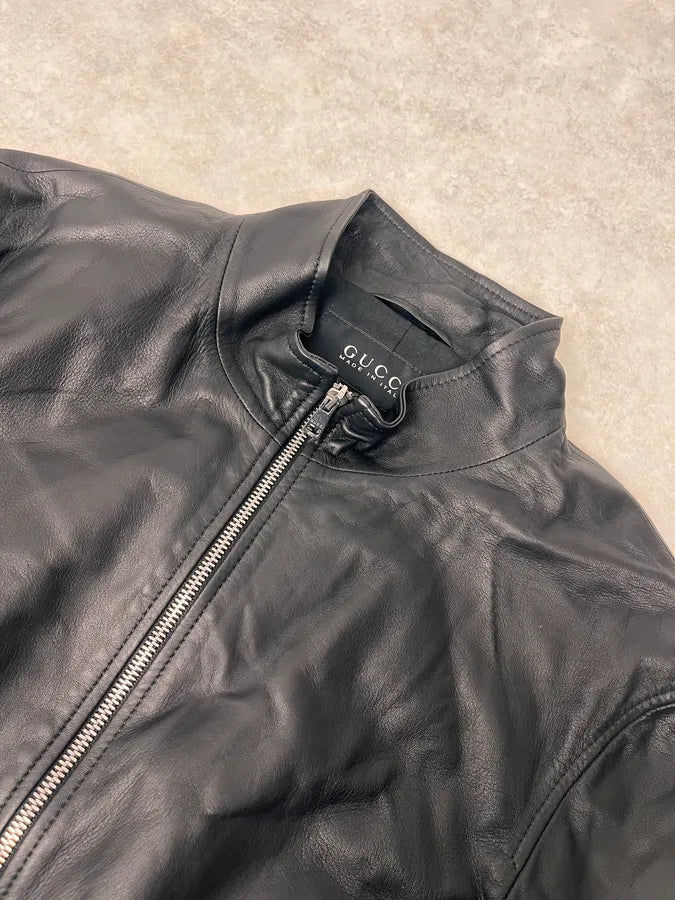 2000s Gucci Black Leather Biker Jacket by Tom Ford FcUJyIt 4