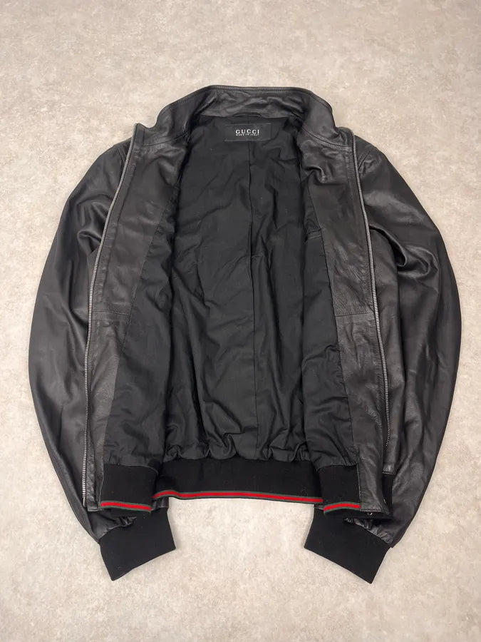 2000s Gucci Black Leather Biker Jacket by Tom Ford FcUJyIt 8
