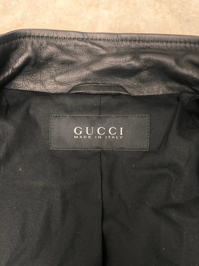 2000s Gucci Black Leather Biker Jacket by Tom Ford FcUJyIt 9