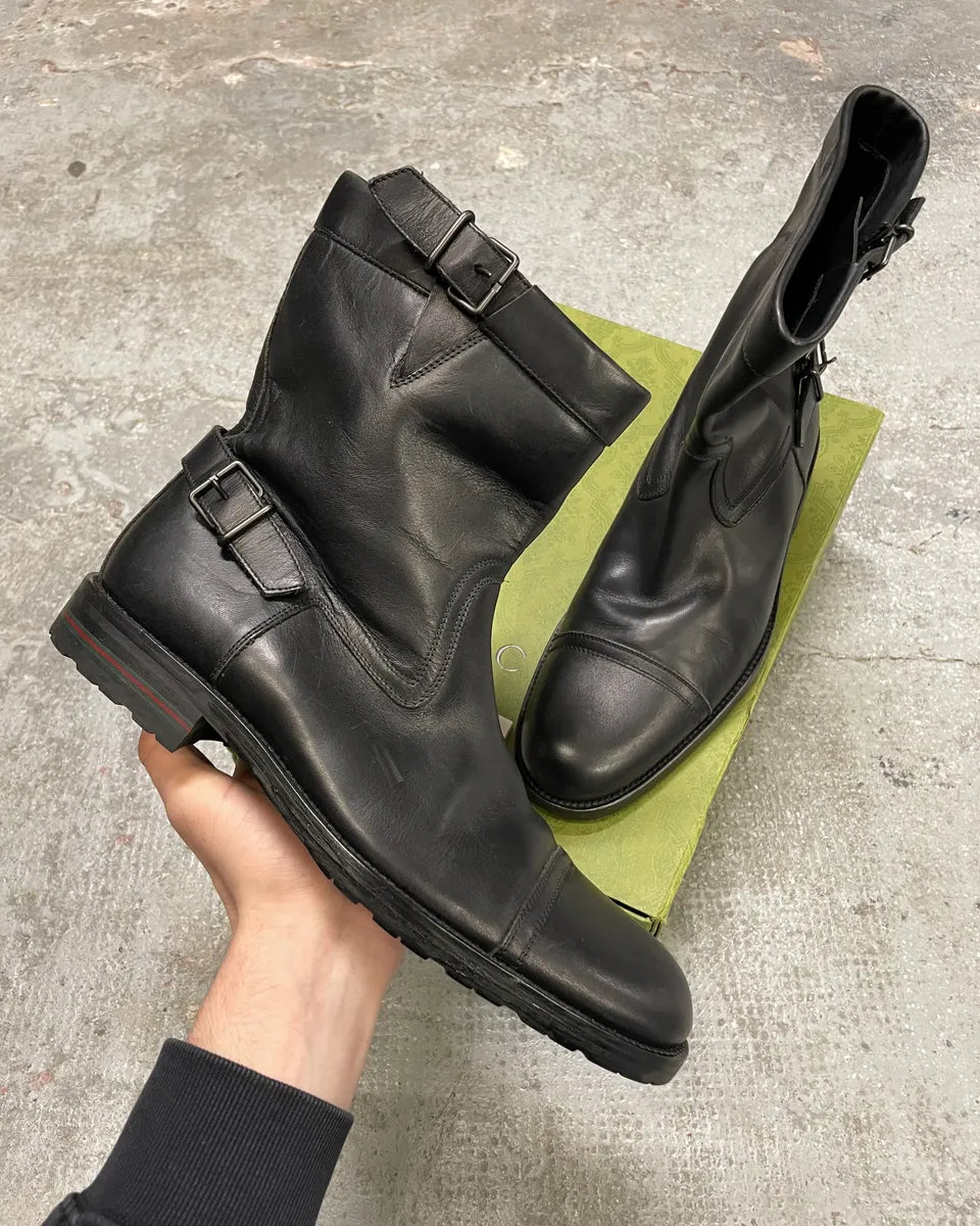 Gucci Straps Black Leather Boots giYNVIV 0