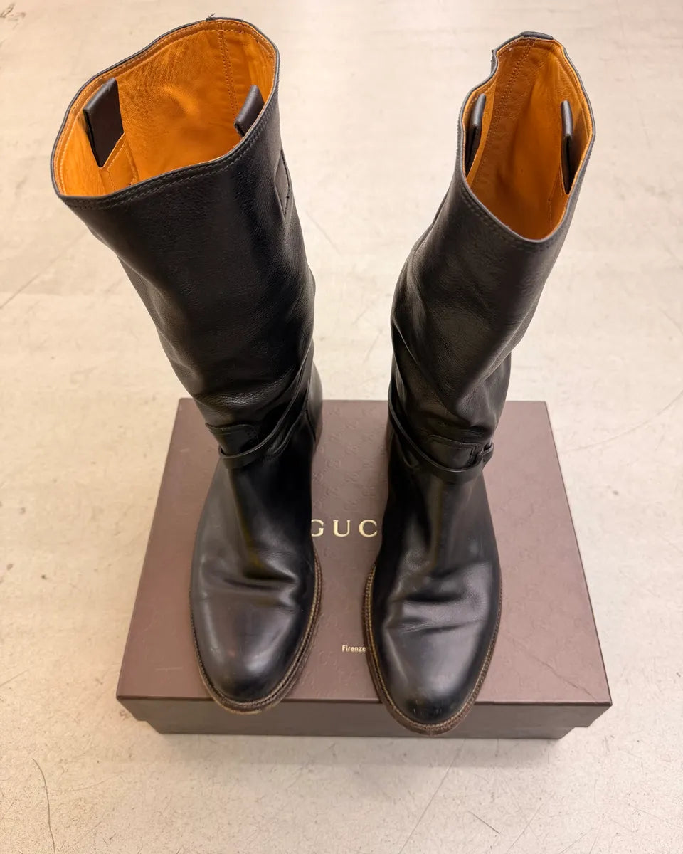 Gucci Black Leather Buckle Ankle Boots LWbyoaU 2