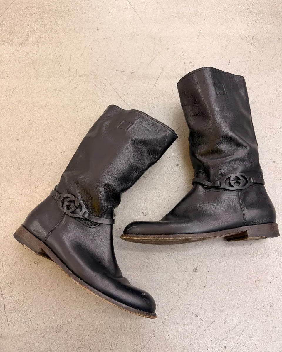Gucci Black Leather Buckle Ankle Boots LWbyoaU 4