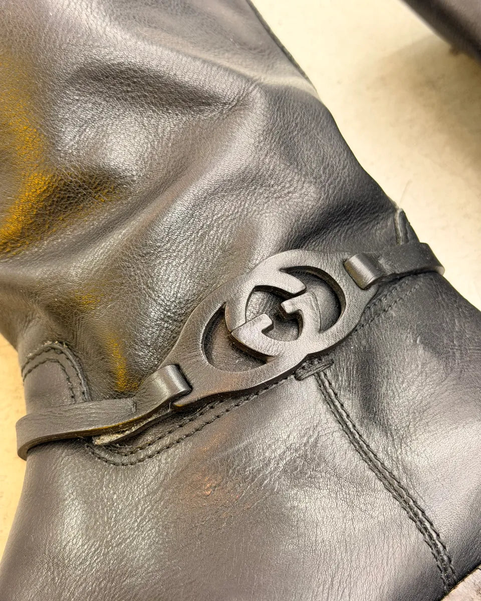 Gucci Black Leather Buckle Ankle Boots LWbyoaU 7