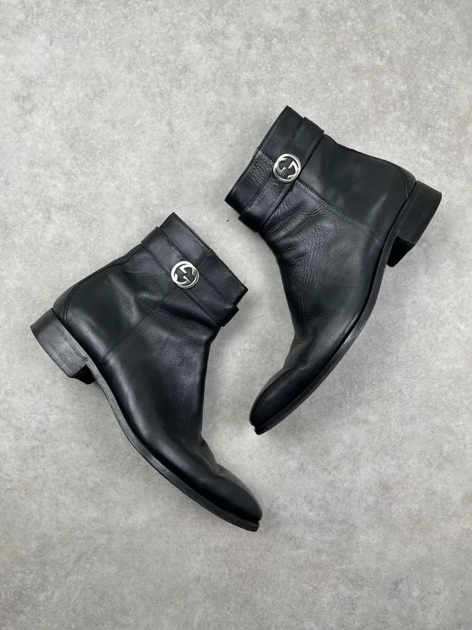 Gucci Black Leather Minimalist GG Boots cVimkfx 3
