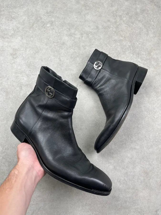 Gucci Black Leather Minimalist GG Boots cVimkfx 0