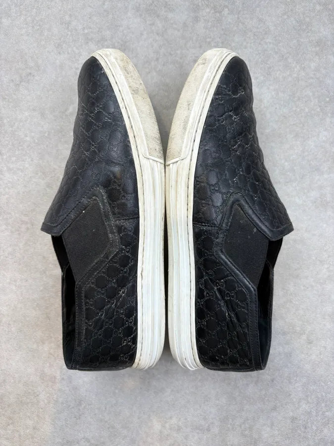 Gucci Black Leather GG Monogram Slip-On Sneakers GupzoeL 4