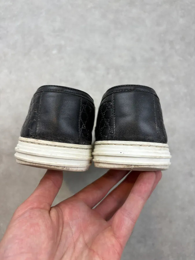 Gucci Black Leather GG Monogram Slip-On Sneakers GupzoeL 5