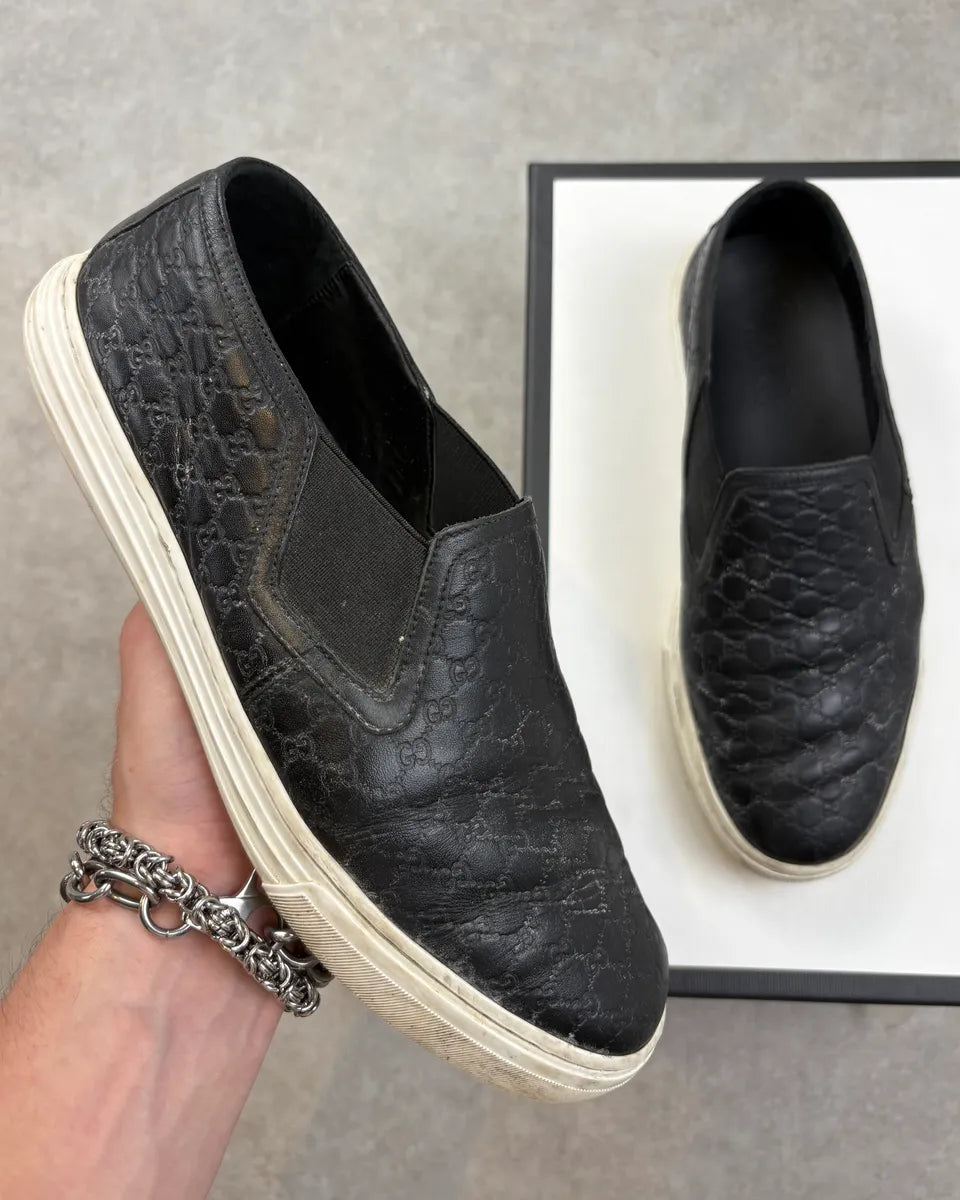 Gucci Black Leather GG Monogram Slip-On Sneakers GupzoeL 0