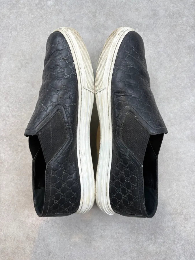 Gucci Black Leather GG Monogram Slip-On Sneakers GupzoeL 3