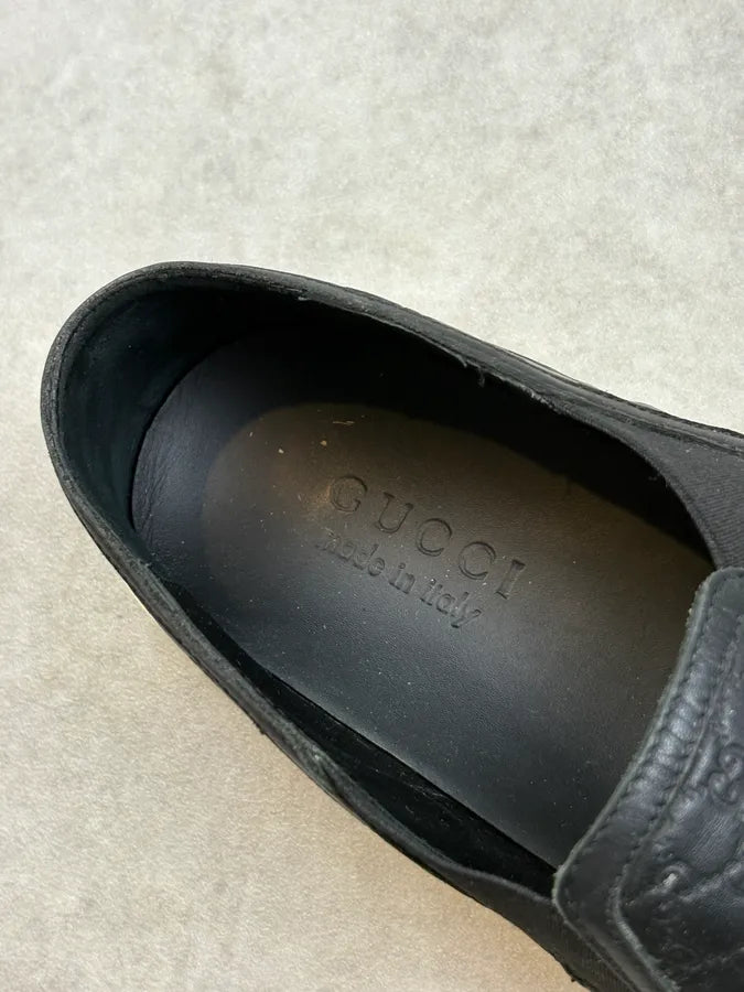 Gucci Black Leather GG Monogram Slip-On Sneakers GupzoeL 7